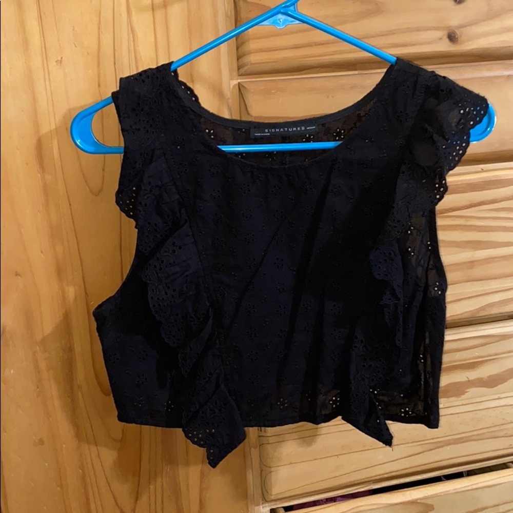Black laced crop shirt